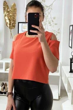 Crop Top Corail épaules Dénudé Avec Fermeture Au Dos F 2275 -Promos Raffinoux Boutique crop top corail epaules denude avec fermeture au dos f 2275 1