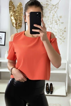 Crop Top Corail épaules Dénudé Avec Fermeture Au Dos F 2275 -Promos Raffinoux Boutique crop top corail epaules denude avec fermeture au dos f 2275 2