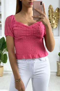 Crop Top En Dentelle Fuchsia Avec élastique à La Taille -Promos Raffinoux Boutique crop top en dentelle fuchsia avec elastique a la taille 2