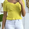 Crop Top En Dentelle Jaune Avec élastique à La Taille