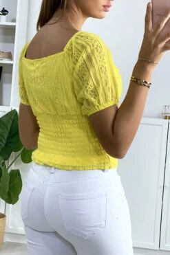 Crop Top En Dentelle Jaune Avec élastique à La Taille -Promos Raffinoux Boutique crop top en dentelle jaune avec elastique a la taille 3