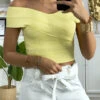 Crop Top Jaune Col Bateau Croisé Au Buste