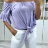 Crop Top Lilas Col Bateau Avec Noeud Et Volant Aux épaules