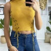 Crop Top Moutarde Avec Lacet Sur Les Côtés