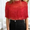 Crop Top Rouge à Franges