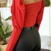 Crop Top Rouge Décolleté Avec Lacet Au Buste Et Aux Manches