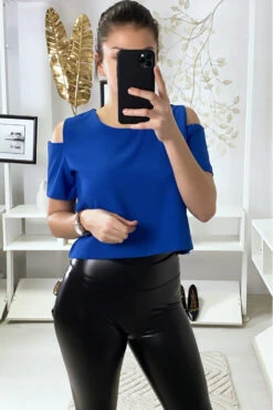 Crop Top Royal épaules Dénudé Avec Fermeture Au Dos F 2275 -Promos Raffinoux Boutique crop top royal epaules denude avec fermeture au dos f 2275 3