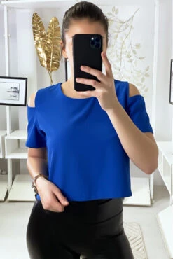 Crop Top Royal épaules Dénudé Avec Fermeture Au Dos F 2275 -Promos Raffinoux Boutique crop top royal epaules denude avec fermeture au dos f 2275 4