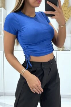 Crop Top Royal Matière Côtelé Avec Fronce Sur Les Côtés -Promos Raffinoux Boutique crop top royal matiere cotele avec fronce sur les cotes 1
