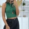 Crop Top Vert Croisé Avec Noeud Au Dos
