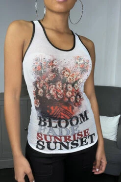 Débardeur Blanc Filet Style Rock à Motif Fleurs