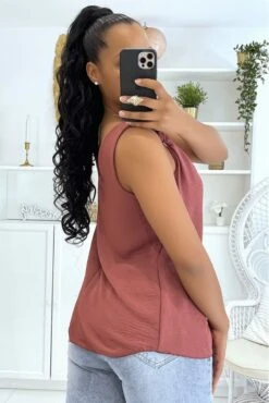 Débardeur Cognac à Bretelles En Noeud Fluide Et Doublé -Promos Raffinoux Boutique debardeur cognac a bretelles en noeud fluide et double 1