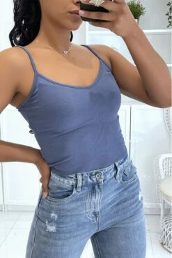 Débardeur Indigo Côtelé à Bretelle