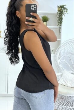 Débardeur Noir à Bretelles En Noeud Fluide Et Doublé -Promos Raffinoux Boutique debardeur noir a bretelles en noeud fluide et double 2