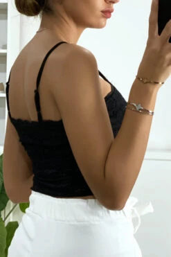 Débardeur Noir En Dentelle Doublé Avec Bretelle Amovible -Promos Raffinoux Boutique debardeur noir en dentelle double avec bretelle amovible 5