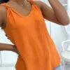 Débardeur Orange à Bretelles En Noeud Fluide Et Doublé