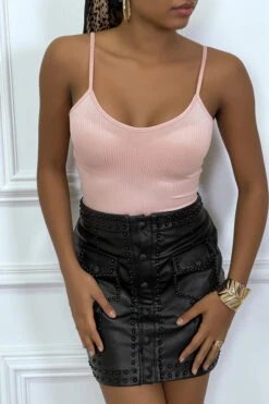 Débardeur Rose Côtelé à Bretelle -Promos Raffinoux Boutique debardeur rose cotele a bretelle 2