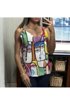 Débardeur Tricot Motif Coloré -Promos Raffinoux Boutique debardeur tricot motif colore 1
