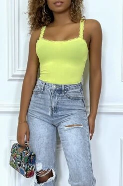 Debardeur Unicolor Jaune Fluo Avec Dentelle -Promos Raffinoux Boutique debardeur unicolor jaune fluo avec dentelle 1