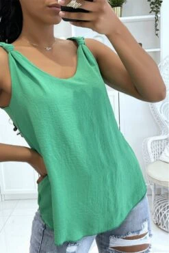 Débardeur Vert à Bretelles En Noeud Fluide Et Doublé