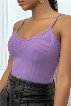 Débardeur Violet Côtelé à Bretelle -Promos Raffinoux Boutique debardeur violet cotele a bretelle 1