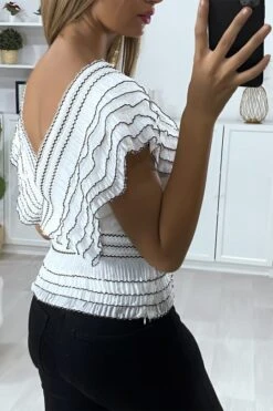 Haut Cache Coeur En Blanc Avec Plissé Et Volant -Promos Raffinoux Boutique haut cache coeur en blanc avec plisse et volant 3