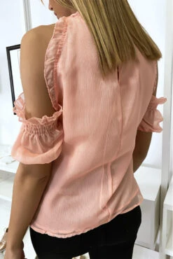 Haut Corail En Crêpe Doublé Avec épaules Dénudés -Promos Raffinoux Boutique haut corail en crepe double avec epaules denudes 2