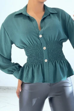 Haut Fluide Vert Cintré à La Taille Effet Bouffant Style Bohème Chic -Promos Raffinoux Boutique haut fluide vert cintre a la taille effet bouffant style boheme chic 2