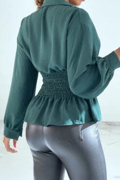 Haut Fluide Vert Cintré à La Taille Effet Bouffant Style Bohème Chic -Promos Raffinoux Boutique haut fluide vert cintre a la taille effet bouffant style boheme chic 3