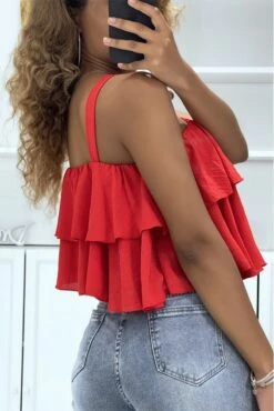 Haut Rouge à Volants Et Bretelles Croisées -Promos Raffinoux Boutique haut rouge a volants et bretelles croisees 2