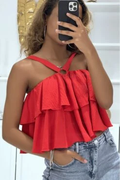 Haut Rouge à Volants Et Bretelles Croisées