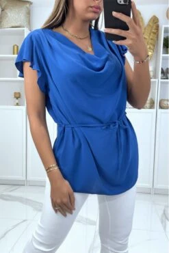 Haut Royal à Manches Courtes Col Rond Tombant Et Dentelles Au Dos -Promos Raffinoux Boutique haut royal a manches courtes col rond tombant et dentelles au dos 1