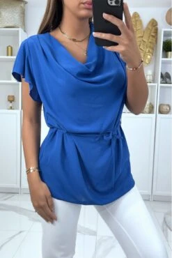 Haut Royal à Manches Courtes Col Rond Tombant Et Dentelles Au Dos -Promos Raffinoux Boutique haut royal a manches courtes col rond tombant et dentelles au dos 2