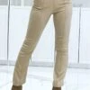 Jean Slim Beige Extensible à Taille Haute évasé Aux Pieds