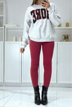 Jean Slim Bordeaux Extensible Avec Bande élastique Sur Les Côtés