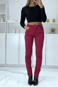 Jean Slim Bordeaux Extensible Avec Poches Et Fermeture Zip -Promos Raffinoux Boutique jean slim bordeaux extensible avec poches et fermeture zip 2