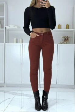 Jean Slim Cognac Extensible Avec Poches Et Fermeture Zip -Promos Raffinoux Boutique jean slim cognac extensible avec poches et fermeture zip 2