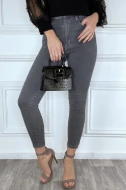 Jean Slim Gris Taille Haute Et Stretch
