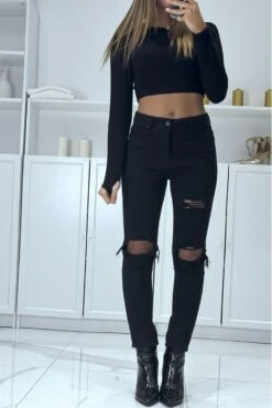 Jean Slim Noir Effet Destroy Déchiré