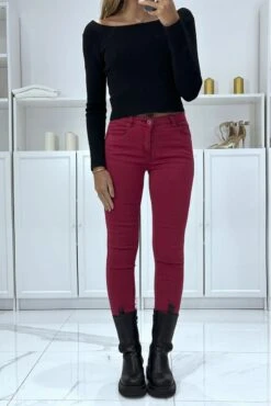 Jean Slim Rouge Extensible Avec Poches Et Fermeture Zip -Promos Raffinoux Boutique jean slim rouge extensible avec poches et fermeture zip 2