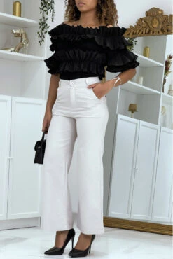 Jeans évasé Beige Taille Haute -Promos Raffinoux Boutique jeans evase beige taille haute 2