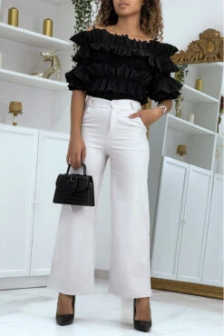 Jeans évasé Beige Taille Haute