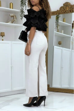 Jeans évasé Beige Taille Haute -Promos Raffinoux Boutique jeans evase beige taille haute 3