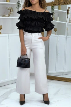 Jeans évasé Beige Taille Haute -Promos Raffinoux Boutique jeans evase beige taille haute 4