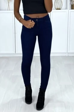 Jeans Slim Bleu Marine Très Extensible Avec 5 Poches -Promos Raffinoux Boutique jeans slim bleu marine tres extensible avec 5 poches 2