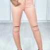 Jeans Slim Rose Avec 5 Poches Déchiré Aux Genoux