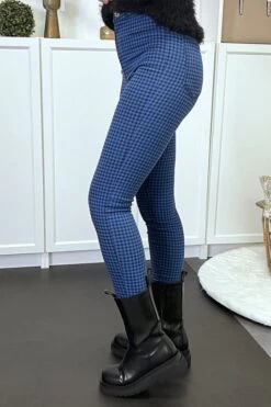 Jeggings Bleu à Carreaux Avec Poches Arrières -Promos Raffinoux Boutique jeggings bleu a carreaux avec poches arrieres 3