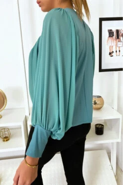 Jolie Blouse Turquoise à Manches Drapées -Promos Raffinoux Boutique jolie blouse turquoise a manches drapees 5