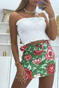 Jupe Short Verte Courte Fleurie à Ceinture Hyper Tendance Et Glamour -Promos Raffinoux Boutique jupe short verte courte fleurie a ceinture hyper tendance et glamour 2