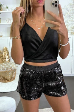 Mini Short De Soirée Noir à Sequins